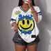 European American Cross-Border Loose Casual Smiley Face Letter And Number Print Women's Sho Sleeve Spos_ecoleips.com