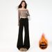 Factory Direct Black Non-Skinny Fleece-Lined Flared Jeans For Women, Autumn And Winter Thickened Loose Slimming_ecoleips.com