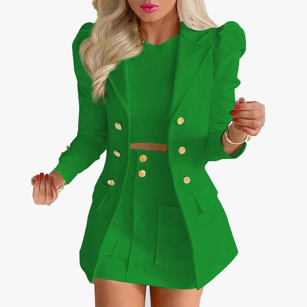 Women's Slim Fit Printed Princess Sleeve Skirt Suit Set Short Commuter Skirt For Autumn Winter_ecoleips.com