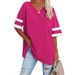 2025 Spring/Summer New Loose Half Sleeved V-neck Contrast Large T-shirt Women's Top_ecoleips.com