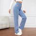 Women's Clothing High Waist Women's Jeans Light Color Washed Loose Wide Leg Large Size Straight Pants_ecoleips.com