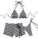 Women's Stripe Bikini Set - Soft Lined Triangle Top & High-Waist Boyshort Bottom (3-Piece Swimsuit) Universal Black_ecoleips.com