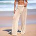 Women's Sexy See Through Knitted Hollow Out Drawstring Beach Pants Loose Long Casual Fashion_ecoleips.com