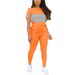 Fashionable Women's Two-Piece Suit round Neck Short Sleeved Color Block Top And Trousers European American Style_ecoleips.com