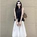 Cool Silk Cotton Design Black Round-neck Irregular Ruffle Shirt For Women, 2025 Summer New Light Luxury Fashion_ecoleips.com