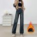 New Winter Collection: Women's Fleece-Lined Straight-Leg Jeans 2025, High-Waisted Slimming Design, Wide-Leg Pants For_ecoleips.com