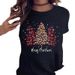 Merry Christmas Tree Santa Claus Loose Women's Vintage Fashion Round Neck Short Sleeve T-Shirt For Women_ecoleips.com