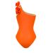 Women's One-Shoulder 3D Floral Swimsuit - Glossy Solid Color One-Piece Bathing Suit For Beach & Pool_ecoleips.com
