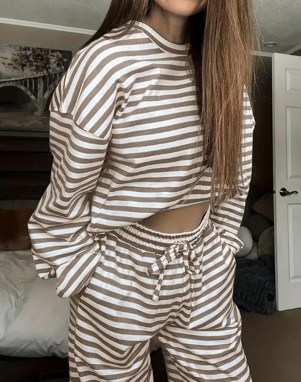 Women's Casual Striped Two Piece Set Fashion Autumn Winter_ecoleips.com