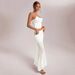 2025 Summer New Women's Light Yellow Lace Camisole Set | Ruffled Short Top + Sheer Mermaid Long_ecoleips.com