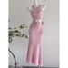 Dopamine Outfit Dress Long Skirt Two-Piece Set High-End Off-Shoulder Top Halter Neck Camisole_ecoleips.com