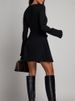 Freeacy Women's Black Mini Dress Round Neck Long Sleeves High Waist Bow Appliqued A-line Short Dress 2025 Stylish Party Dresses_ecoleips.com