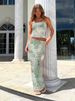 7 Colors New Women's Floral Print Strapless Long Dress 2-Piece Set_ecoleips.com