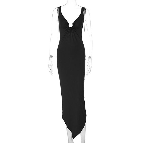 European And American Style Cross-Border Women's Fashion 2024 Summer Long Dress With Slit, Sleeveless, Slim Fit,_ecoleips.com