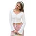 Voya Women's Autumn Fashion New Style Long Sleeved Unique And Chic Hollow Short Style Lace Up Breathable Solid Color Top_ecoleips.com
