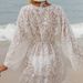 Women's Beach Swimsuit Sun Protection Dress European American Style Popular Sexy Semi Sheer Long Sleeves Waist Tie Ruched Design_ecoleips.com