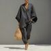 Women's Breathable Summer Lounge Set Linen Blend Batwing Sleeve V-Neck Tunic Wide-Leg Pants Casual Comfortable Fabric_ecoleips.com