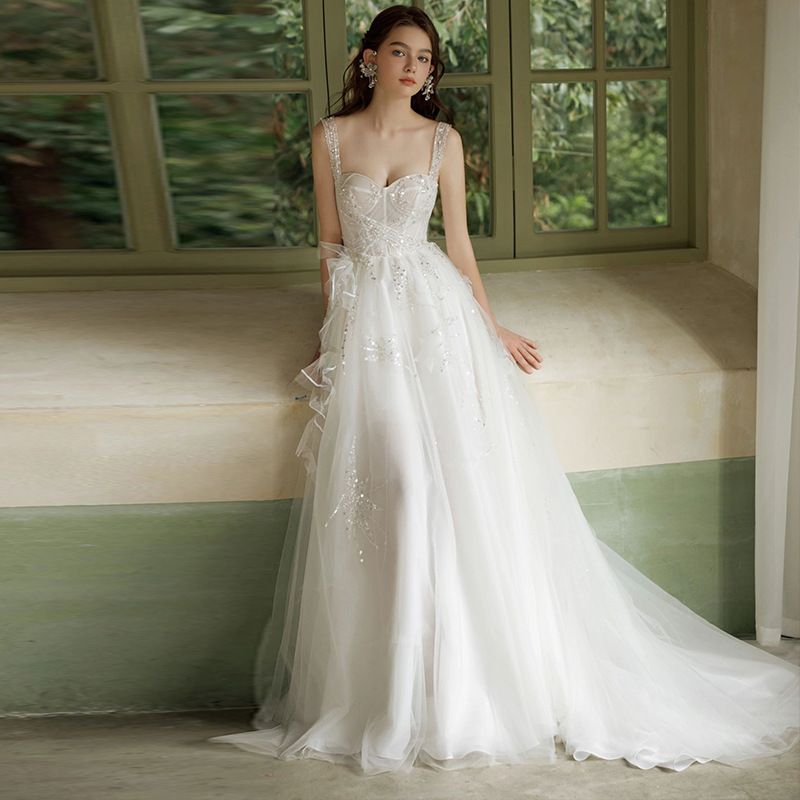 Women's Clothing Style Light Wedding Dress Halter Neck Long Girl Short Train Summer Style For Photo Shoots And Wedding Women's Party Wear_ecoleips.com