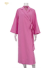 Casual Loose Pink Cotton Dress Ladies Fashion Lapel Long Sleeve Ankle Length Dress Elegant Lace-Up Dresses For Women 47H_ecoleips.com