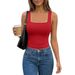 Women's Square Neck Tank Top Solid Color Slim Fit Sleeveless Fashionable Trendy European American Style New Summer Hot Girl_ecoleips.com