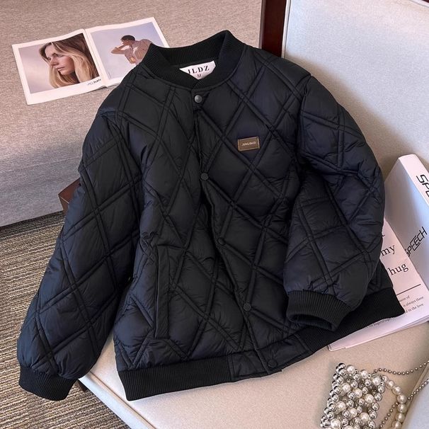 Loose Diamond Pattern Cotton Jacket Women's Baseball Style Parkas Autumn Winter Coat Retro Trendy Couple's Cotton Outerwear Fashion Female_ecoleips.com