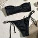 Elegant Solid Color Rose Wrap Bandeau Bikini Set - Adjustable Tied Side & Ribbed Texture - Women's Swimwear For Beach & Pool_ecoleips.com