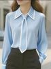 Women's Long Sleeve Shirt Solid Color Commuter Tie Style Autumn Fashion Clothing_ecoleips.com
