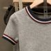 Spring Summer Women's Trendy Short Sleeve Knitted Sweater Base Layer Top Gray_ecoleips.com