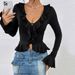 Voya Women's 2026 Spring/Summer New Ins Fashion Slimming Ruffle Short Long Sleeve T-shirt Top_ecoleips.com