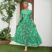 Women's Green Printed Long Sleeve Swimsuit Zipper Surf Suit One-Piece Swimwear_ecoleips.com