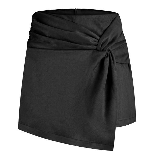Cross-border Women's Clothing Skort Suede Twisted Pleated European And American Style Irregular Skirt-pants_ecoleips.com