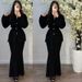 Elegant Mermaid Tail Dress For Women - Slim Fit Long Sleeve V-Neck Button-Down Bodycon Dress With Waist Tie_ecoleips.com