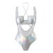 Laser Iridescent One-Piece Swimsuit With Cut-Out & Drawstring Detail - Shimmery Metallic Monokini For Beach & Pool_ecoleips.com