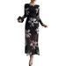 Women's Clothing Printed Mesh Waist Hugging Hip Slim Long Sleeved Temperament Dress_ecoleips.com