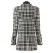 Women's Houndstooth Blazer With PU Collar & Contrast Stitching, Double-Breasted Elegant Office Jacket For Professional Chic Style"_ecoleips.com