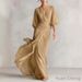 Women's Romantic Deep V Neck Long Dress with Lantern Sleeves Fitted Waist European American Design for Autumn Banquet Socialite Style_ecoleips.com