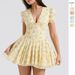 Women's French Sweet Floral Puff Sleeve Dress Summer Ballet Dopamine Waist Cinching A-Line Skirt Hot Girl Outfit_ecoleips.com