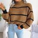 Aria Basics Aria Basics Cross-border Autumn Winter European And American Style Casual Striped Lantern Sleeve Half-high Collar Knitted_ecoleips.com