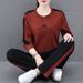 Women's Printed Round Neck Sportswear Set - Slim Fit Long Sleeve Hoodie & Jogger Pants For Running, Casual & Workout_ecoleips.com
