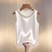 Women's Pearl Embellished Satin Camisole Top, Round Neck Elegant Blouse For Spring Summer Premium Satin-Feel Fabric_ecoleips.com