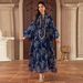 Elegant Jalabiya Dress With Belt – Modest Muslim Long Sleeve Maxi Dress For Banquets & Home Wear – Flowing Abaya With Lantern Sleeves_ecoleips.com
