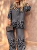 Audday 2025 Women's New Printed Leopard Print Three-quarter Sleeve Top High Waist Long Pants Personalized Two-piece Set_ecoleips.com