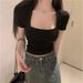 Women's Short Sleeved T Shirt, 2026 Summer New Style, French U Shaped Square Neck, Student Short Top, Slim Fit, Low Neck, Trendy._ecoleips.com