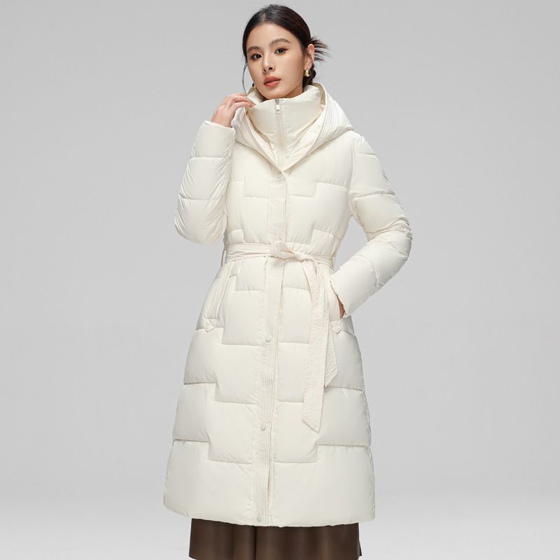 Women's Clothing Women's Winter Long Quilted Coat With Adjustable Waist, Oversized Knee-Length Thickened Padded Jacket Coat With Adjustable Waist_ecoleips.com