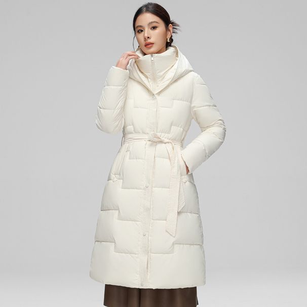 Women's Clothing Women's Winter Long Quilted Coat With Adjustable Waist, Oversized Knee-Length Thickened Padded Jacket Coat With Adjustable Waist_ecoleips.com
