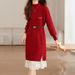 Lace & Beaded Knit Dress – Elegant Long-Sleeve Layering Piece (One Size, Polyester-Viscose Blend, Crew Neck, 4 Colors, Office-to-Event Versatility)_ecoleips.com