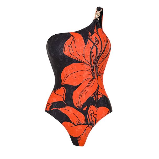 Women's Clothing Swimwear New Shoulder Printed Beach Holiday One-piece Swimsuit Suit_ecoleips.com