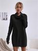 Women's Clothing Autumn And Winter New Solid Color Loose High Collar Knitted Sweater Dress_ecoleips.com