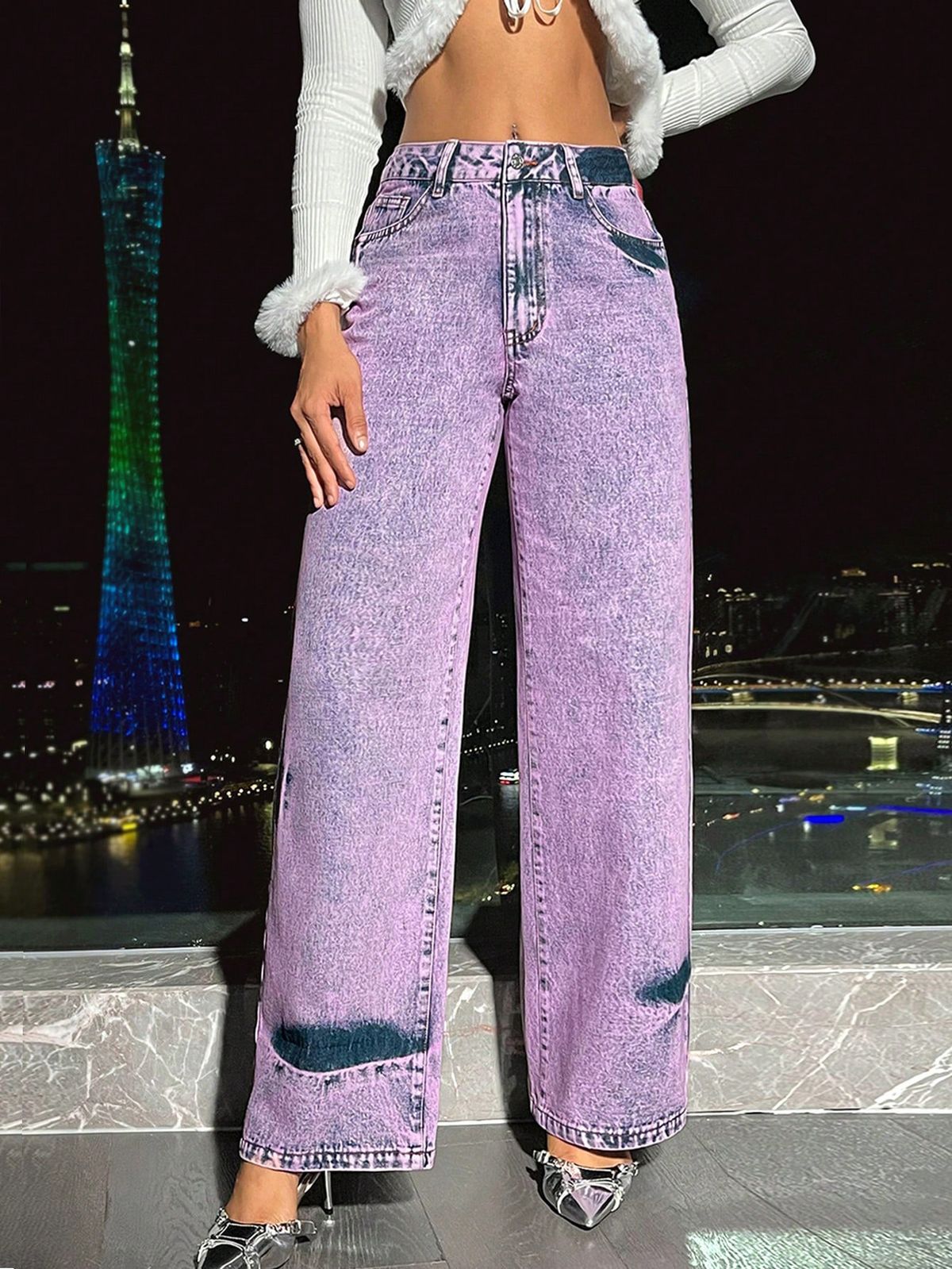 Women's Clothing Retro Casual High Waist Wide Leg Straight Jeans_ecoleips.com
