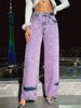Women's Clothing Retro Casual High Waist Wide Leg Straight Jeans_ecoleips.com